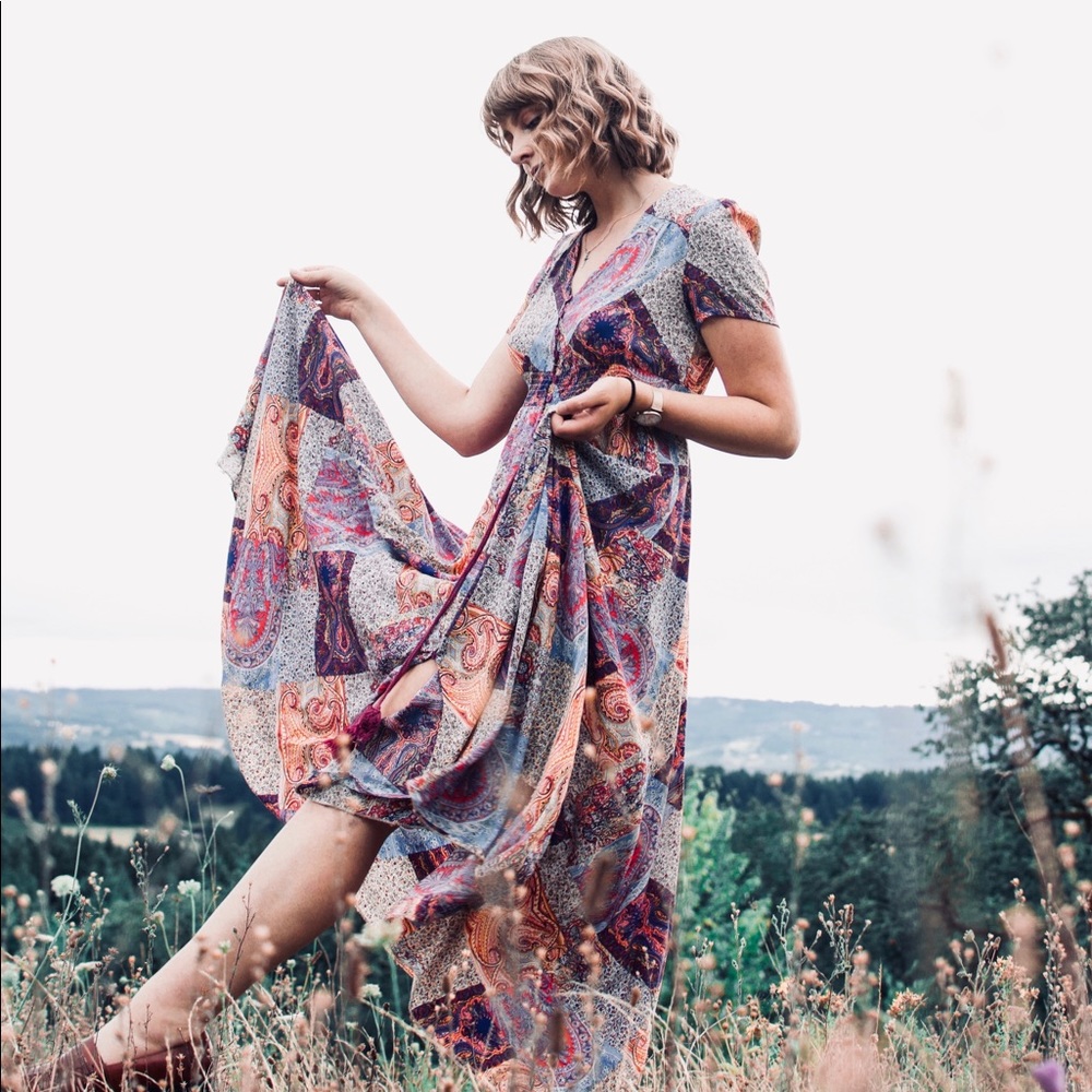colorful patchwork boho dress